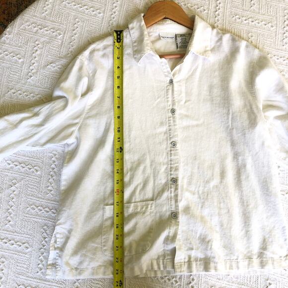 Vintage  90s White Stag Linen‑Rayon Button Front Shirt White M Beach Cottage - Picture 6 of 7
